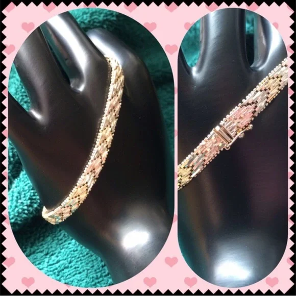 HOST PICK- BEAUTIFUL 925 ITALIAN STERLING SILVER THREE COLOR BRACELET “ 8 - Picture 3 of 4